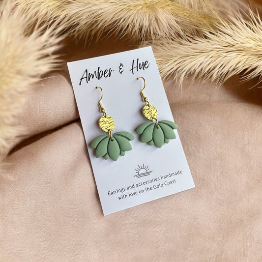 Light Green and Gold Lotus Hook Earrings