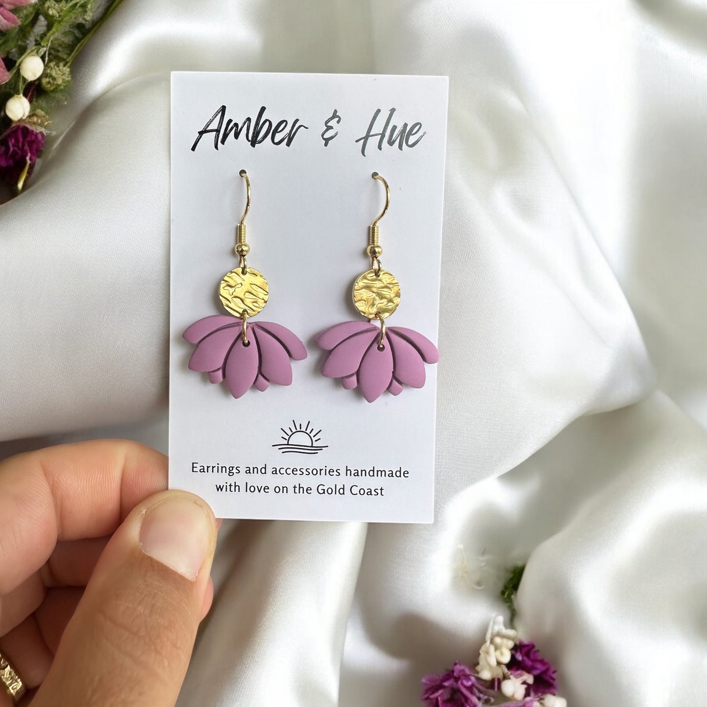 Pink Lotus Shaped Hook Earrings