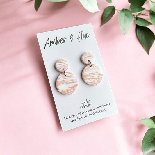Pink Marbled Round Dangle Earrings