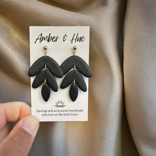 Three Tier Black Dangle Earrings