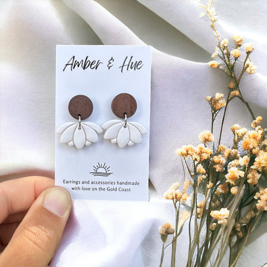 Lotus White and Wood Dangles
