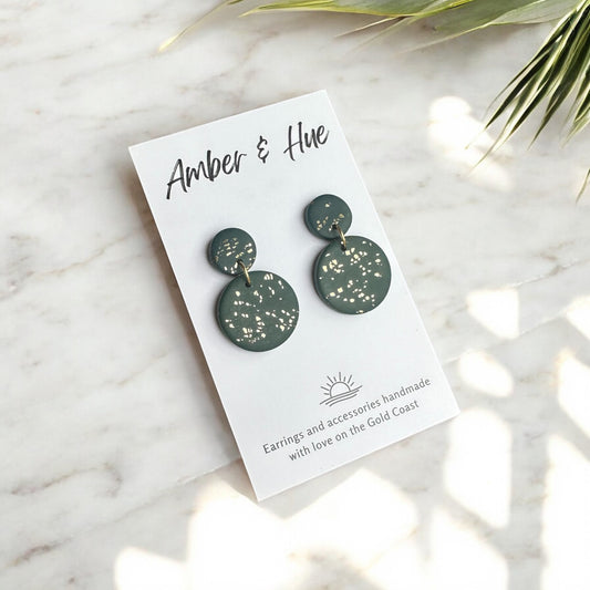 Green and Gold Shimmer Round Dangle Earrings