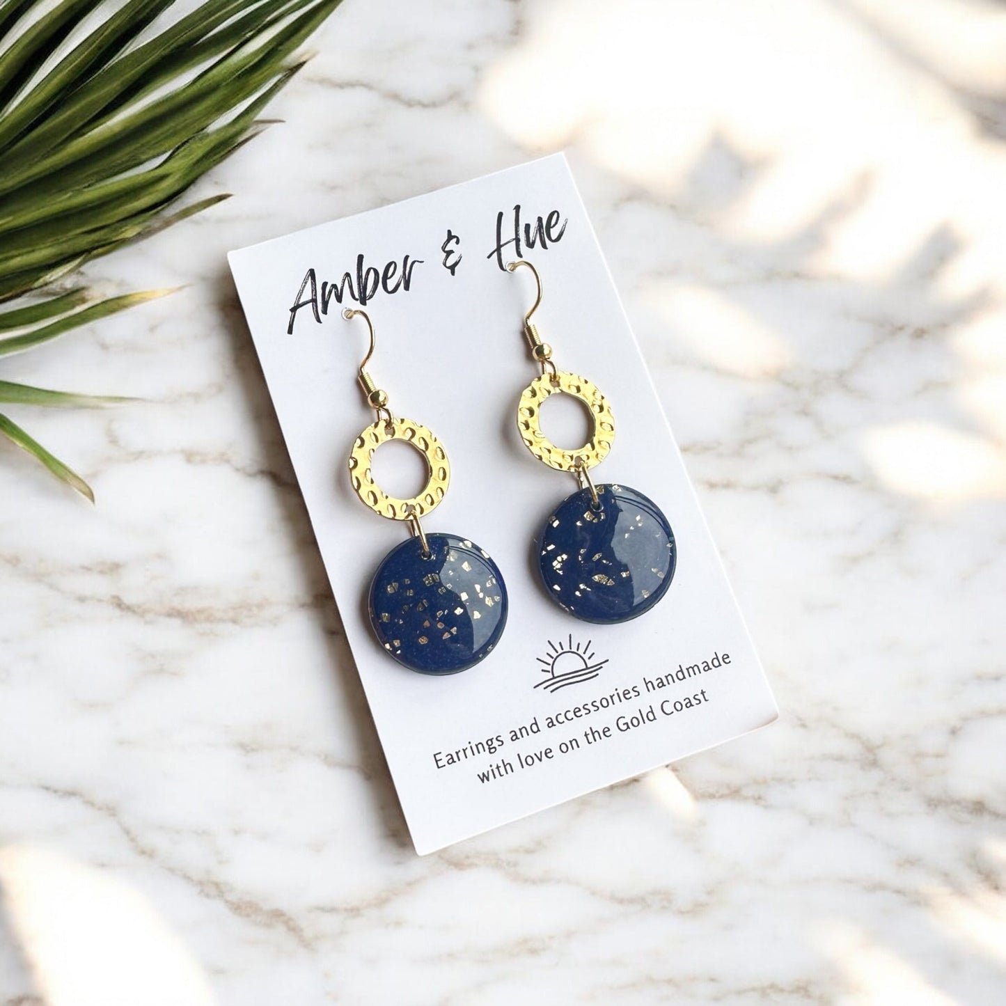 Deep Navy Blue and Gold Shimmery Hook Earrings