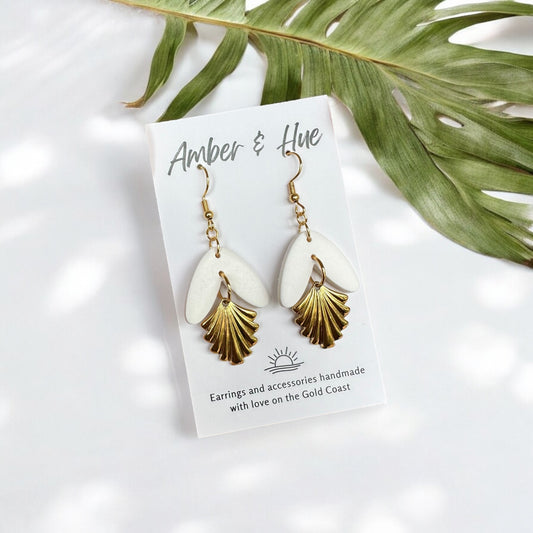 Elegant Charm White and Gold Hook Earrings