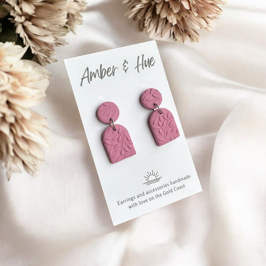 Pink Small Arch Earrings with Leaf Imprint