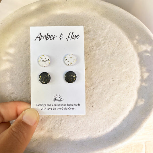 Stud Pack: Black and White with Gold Sparkles