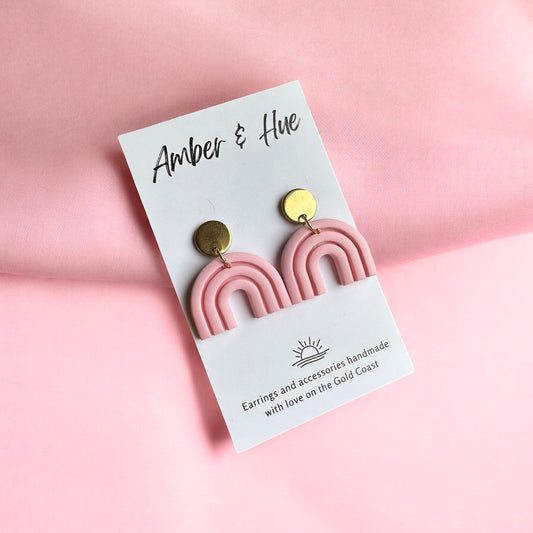Pink and Gold Rainbow Dangle Earrings