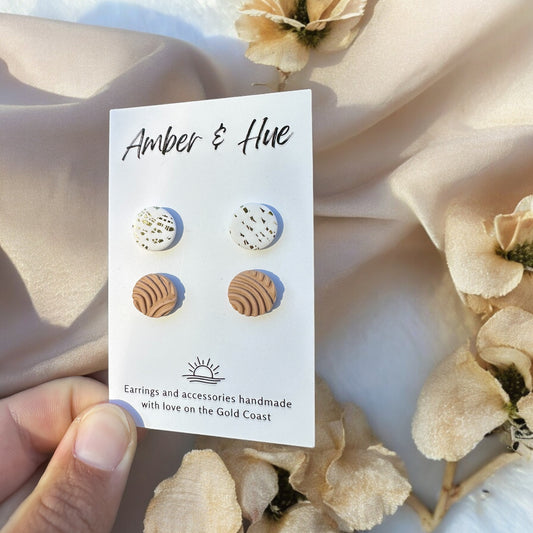 Stud Pack: White Gold and Textured Beige