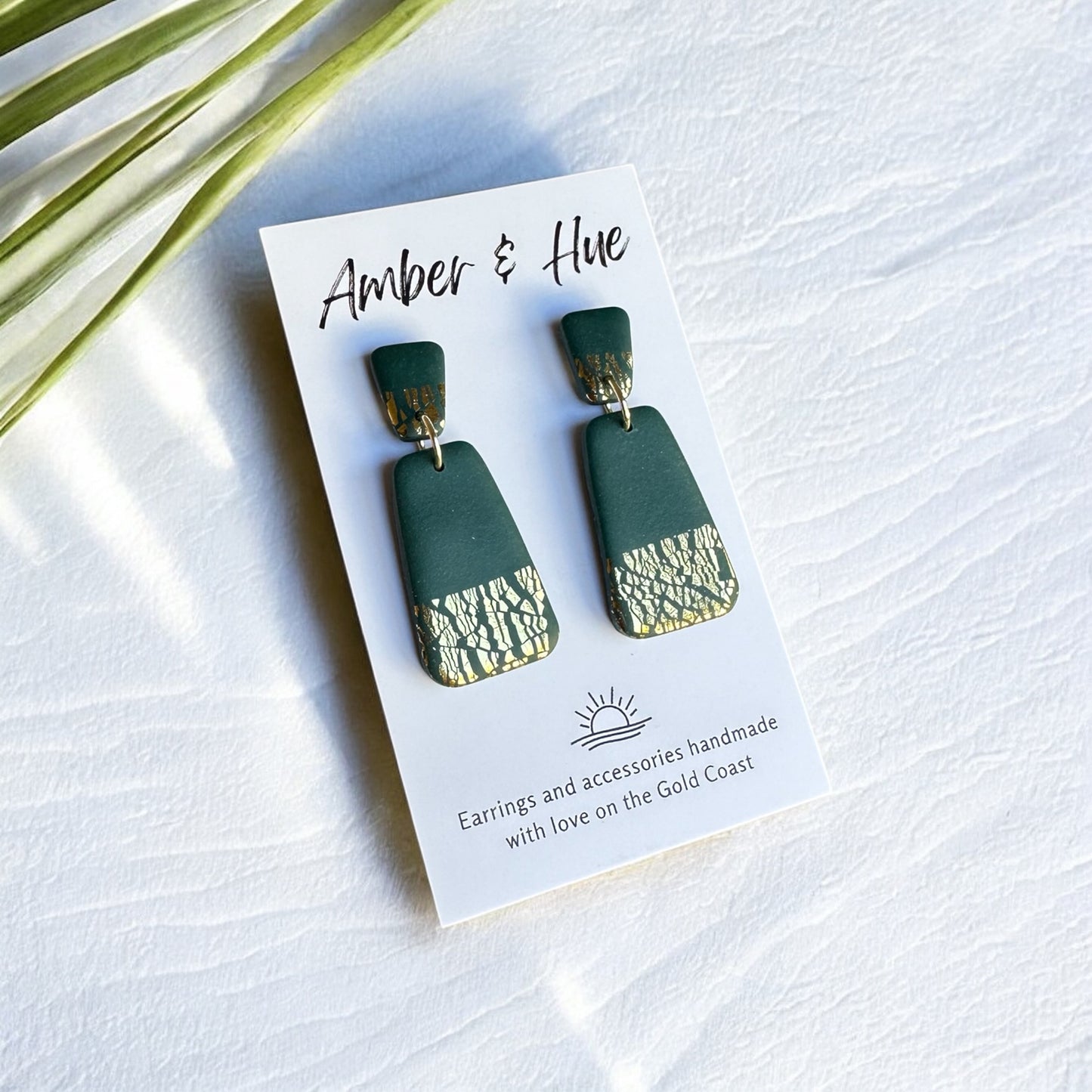 Green and Gold Dangle Earrings