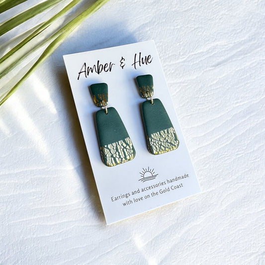 Green and Gold Dangle Earrings