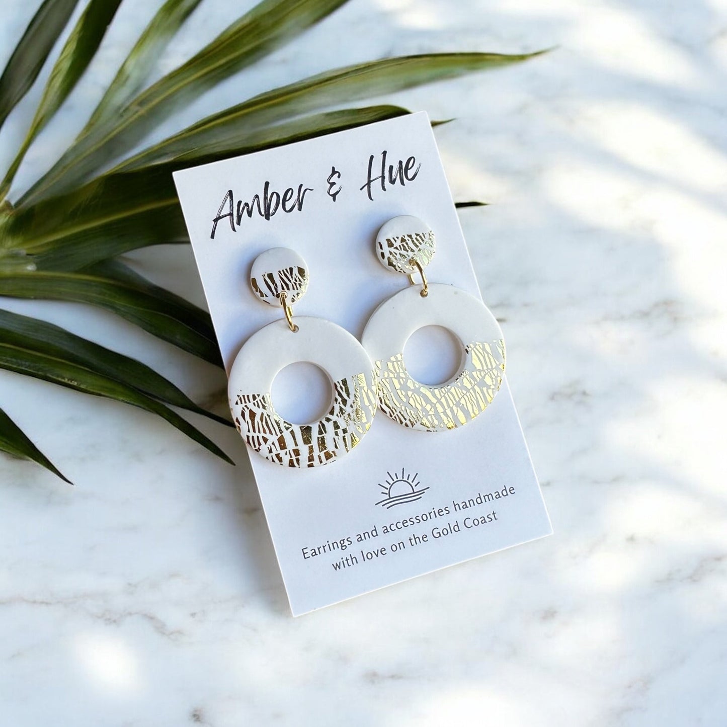 Elegant White and Gold Hoop Dangle Earrings