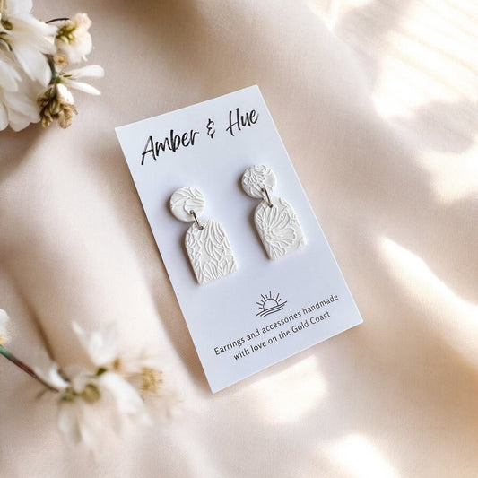 Small Arch Flower Print White Dangle Earrings