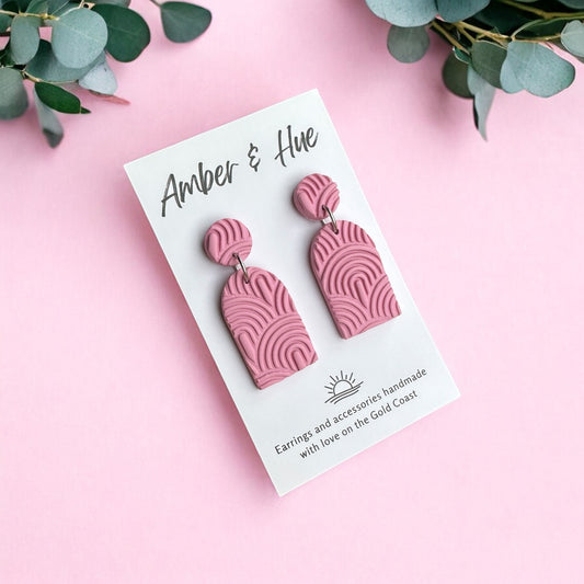 Pink Long Arch Textured Dangle Earrings