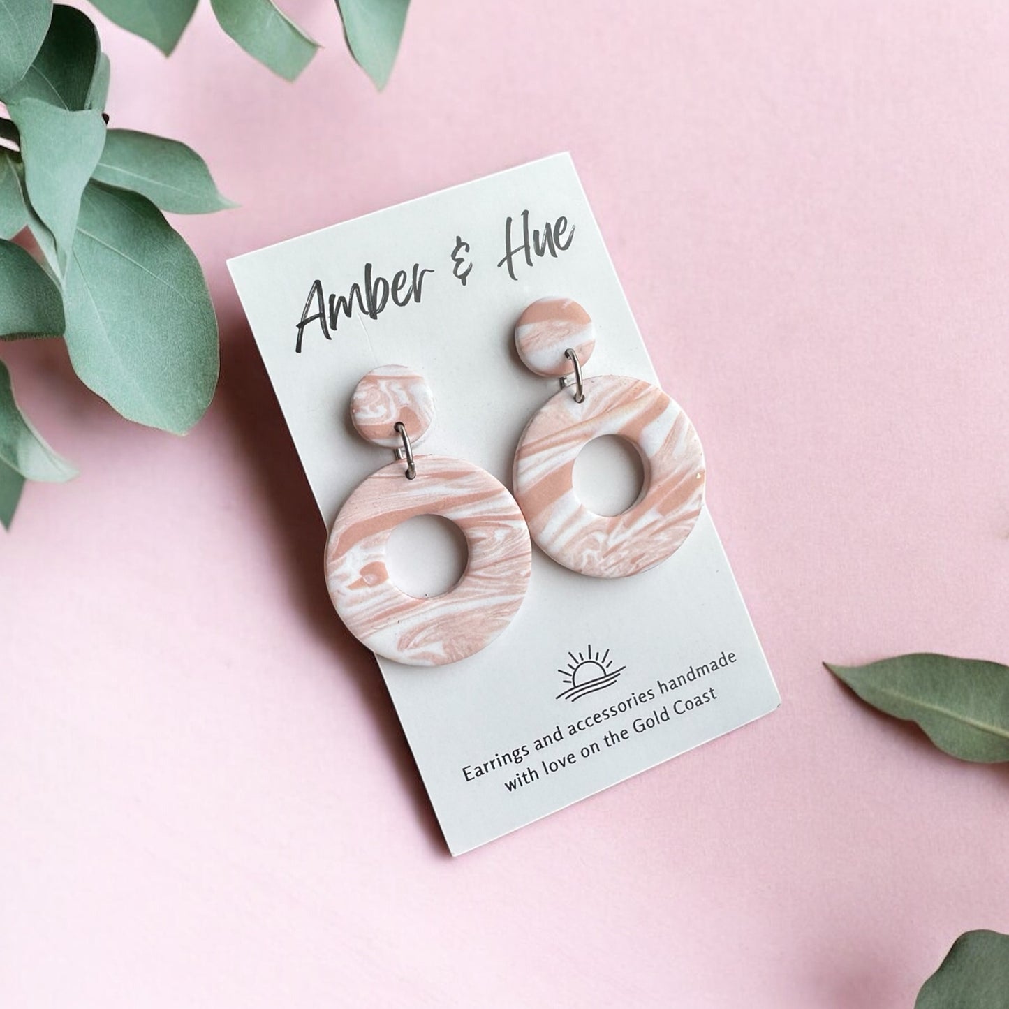 Pink Marbled Hoop Earrings