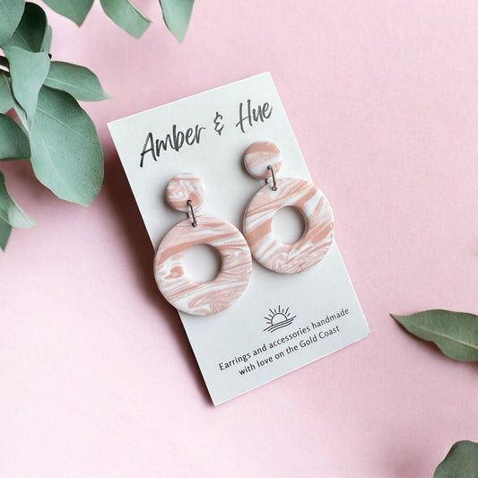 Pink Marbled Hoop Earrings