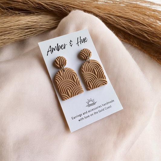 Tan Textured Large Arch Earrings