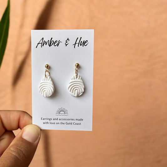 Small White Textured Teardrop Dangle Earrings