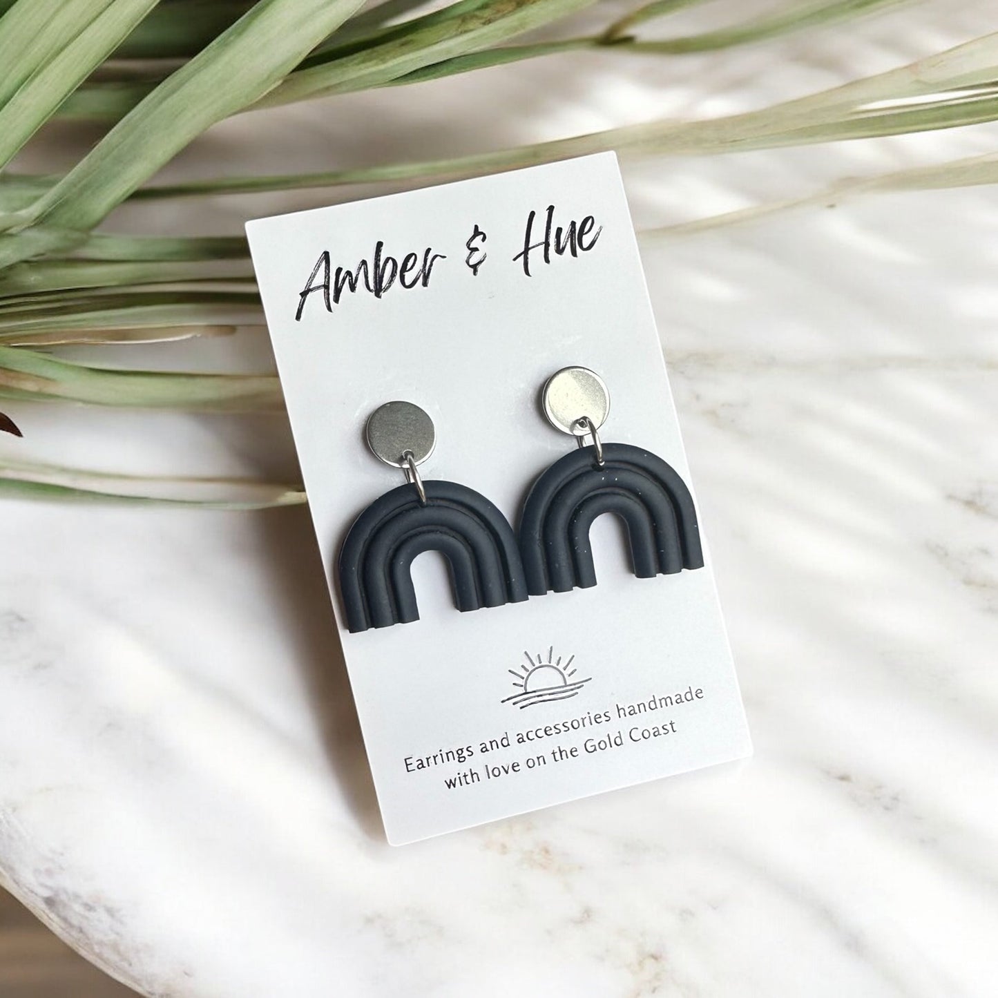 Navy Blue and Silver Rainbow Dangle Earrings