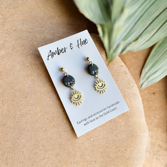 Eye Charm Dangle Earrings Black & Gold