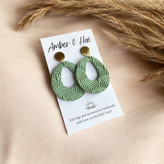 Rounded Teardrop Light Green Dangle Earrings With Gold Stud Post
