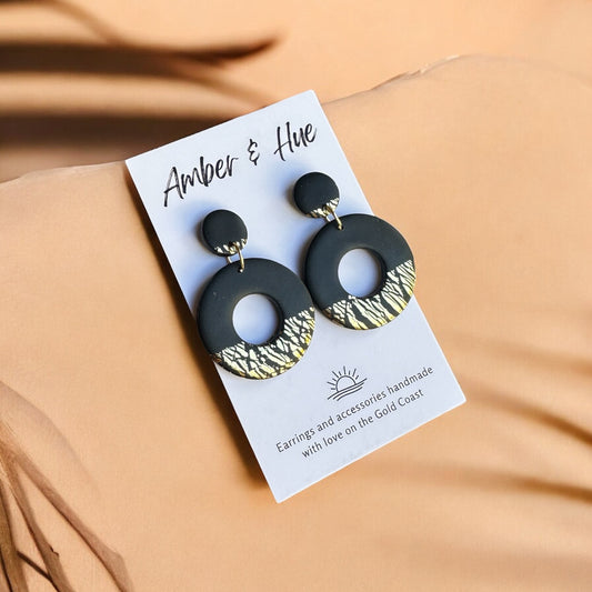 Large Black and Gold Dangle Earrings
