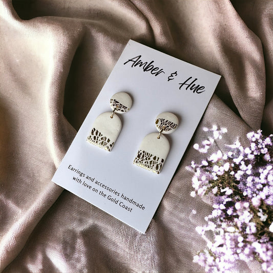 White & Gold Small Arch Dangle Earrings