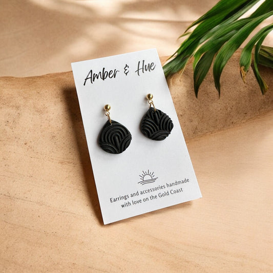 Small Black Textured Teardrop Earrings