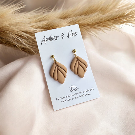 Tan Leaf Shaped Dangle Earrings