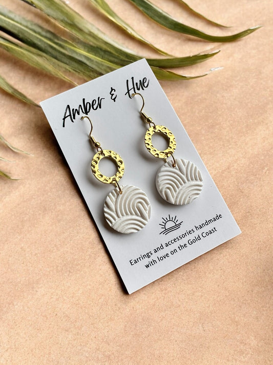 Dainty Ring White and Gold Hook Earrings