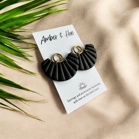 Black Fan Dangle Earrings