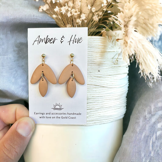 Two Tier Tan Leaf Dangle Earrings