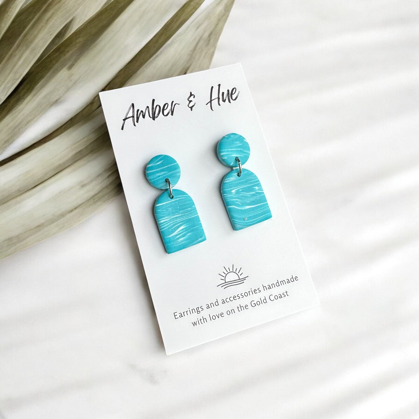 Aqua Marbled Small Arch Dangle Earrings