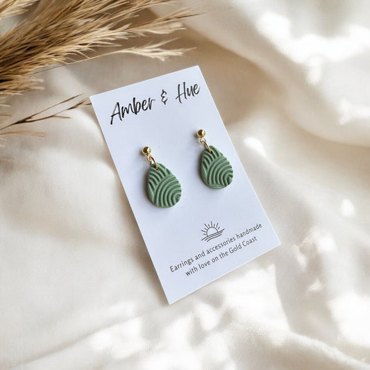 Light Green Small Teardrop Textured Earrings