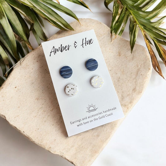 Stud Pack: Marbled Navy Blue and White Gold