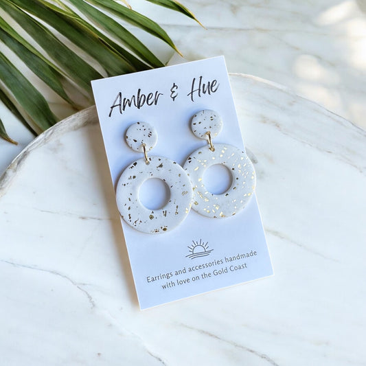 Shimmery White Hoop Dangle Earrings