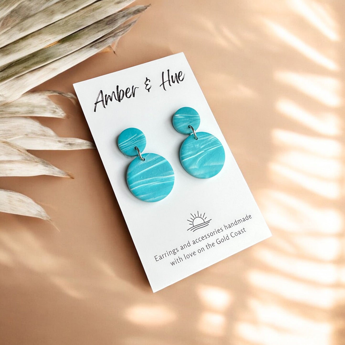Aqua Marbled Small Round Dangle Earrings