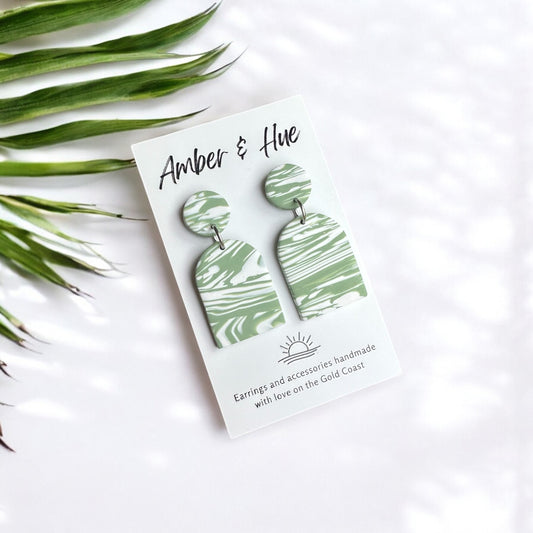 Green and White Large Arch Dangles
