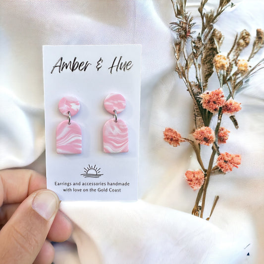 Soft Pink and White Small Arch Earrings