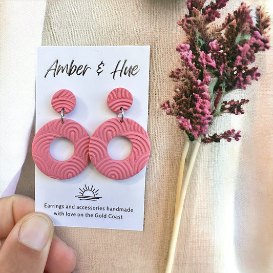 Textured Pink Hoop Dangle Earrings