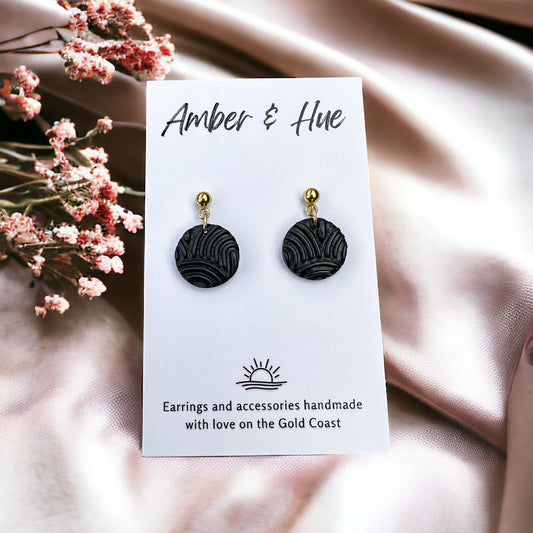 Tiny Textured Dangle Earrings Black