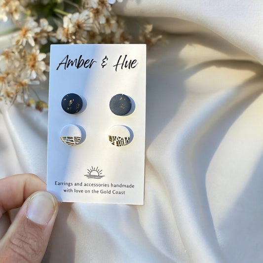 Stud Pack: Deep Navy Blue With Gold and White Gold