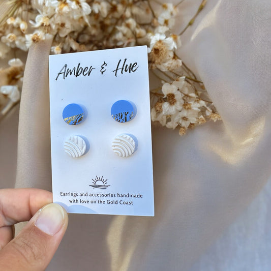 Stud Pack: Dreamy Blue Gold and White Textured