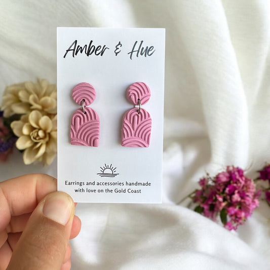 Pink Textured Small Arch Textured Earrings