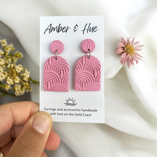 Pink Arch Large Textured Dangle Earrings