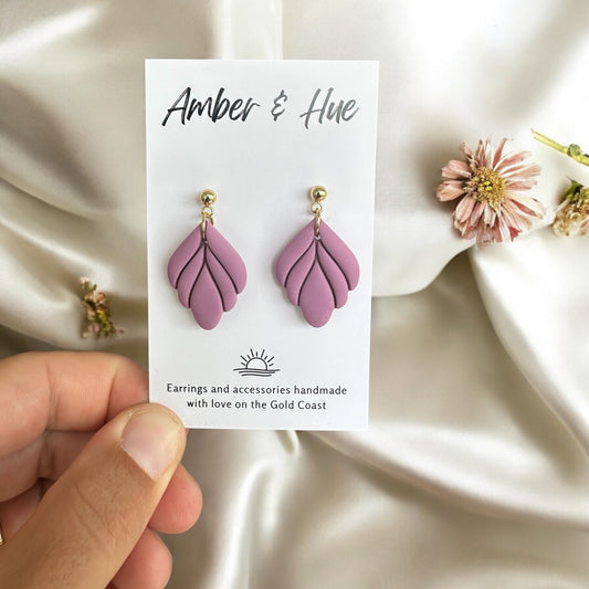 Pink Leaf Shaped Dangle Earrings