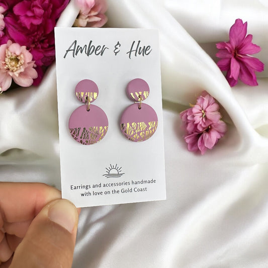 Pink and Gold Small Round Dangle Earrings