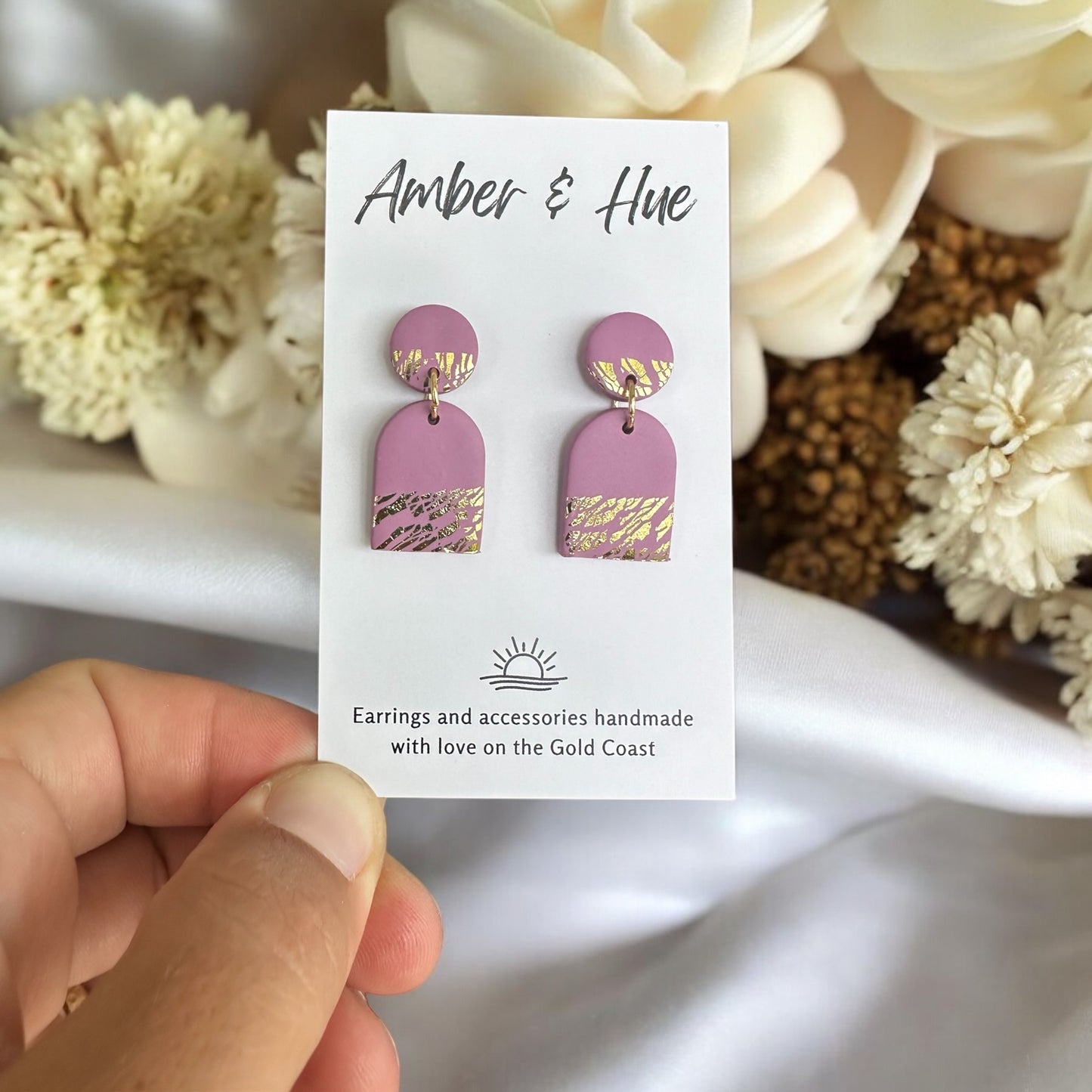 Pink and Gold Small Arch Dangle Earrings