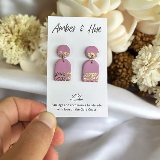 Pink and Gold Small Arch Dangle Earrings