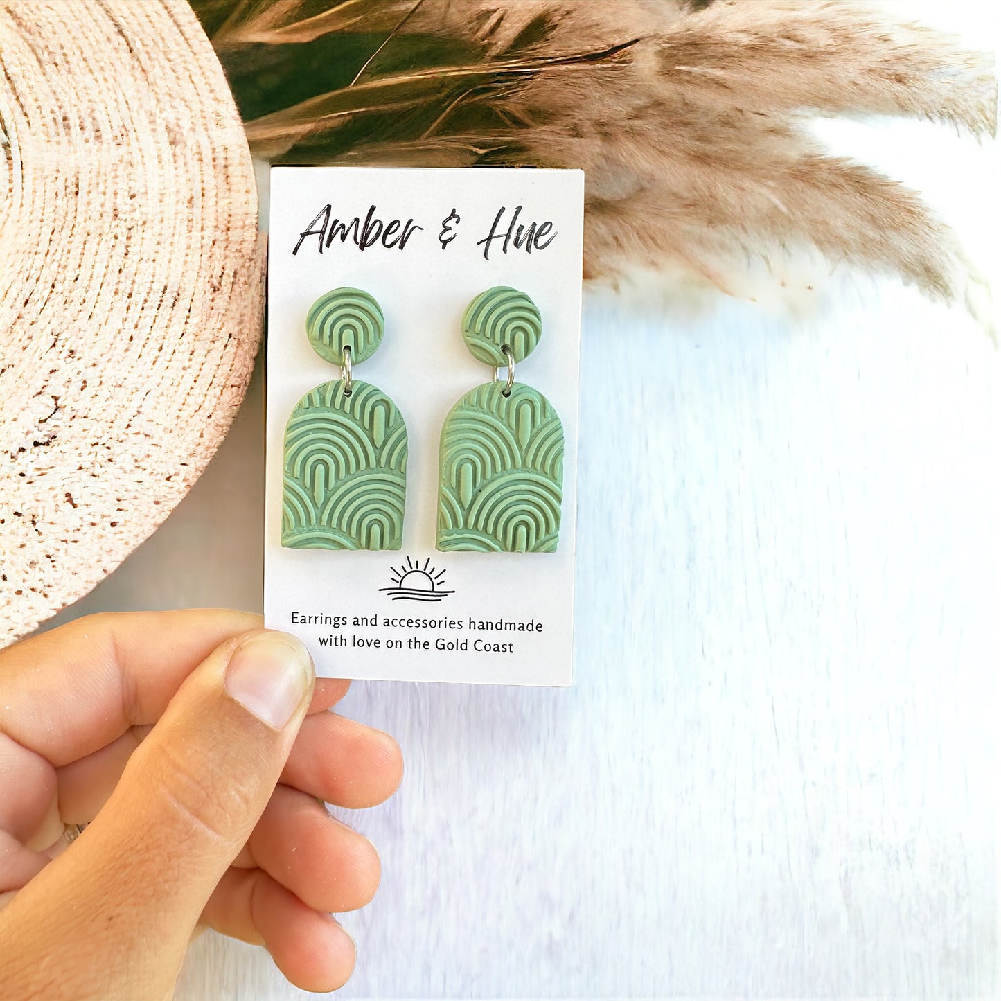 Pastel Green Textured Arch Dangle Earrings