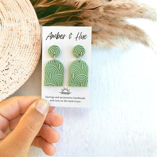 Pastel Green Textured Arch Dangle Earrings